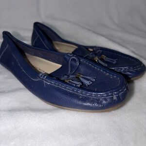 Isaac Mizrahi Amy Navy Blue Pebbled Leather Driving Moccasin Classic Preppy 7M